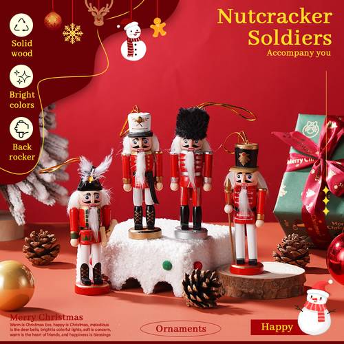 4pcs/set Wooden Nutcracker Soldier Style 12cm Small Craft Christmas Tree Hanging Pendant Ornament Holiday Gift Home Decor, Christmas Decorations, Christmas Decorations for Home, Christmas Decorations for, Christmas Ornaments, Home Holiday Display, Decorative Pendant, Ornate Detailing, Durable , Handcrafted Ornament, Decorative Figurine, Gift , Christmas Enthusiasts