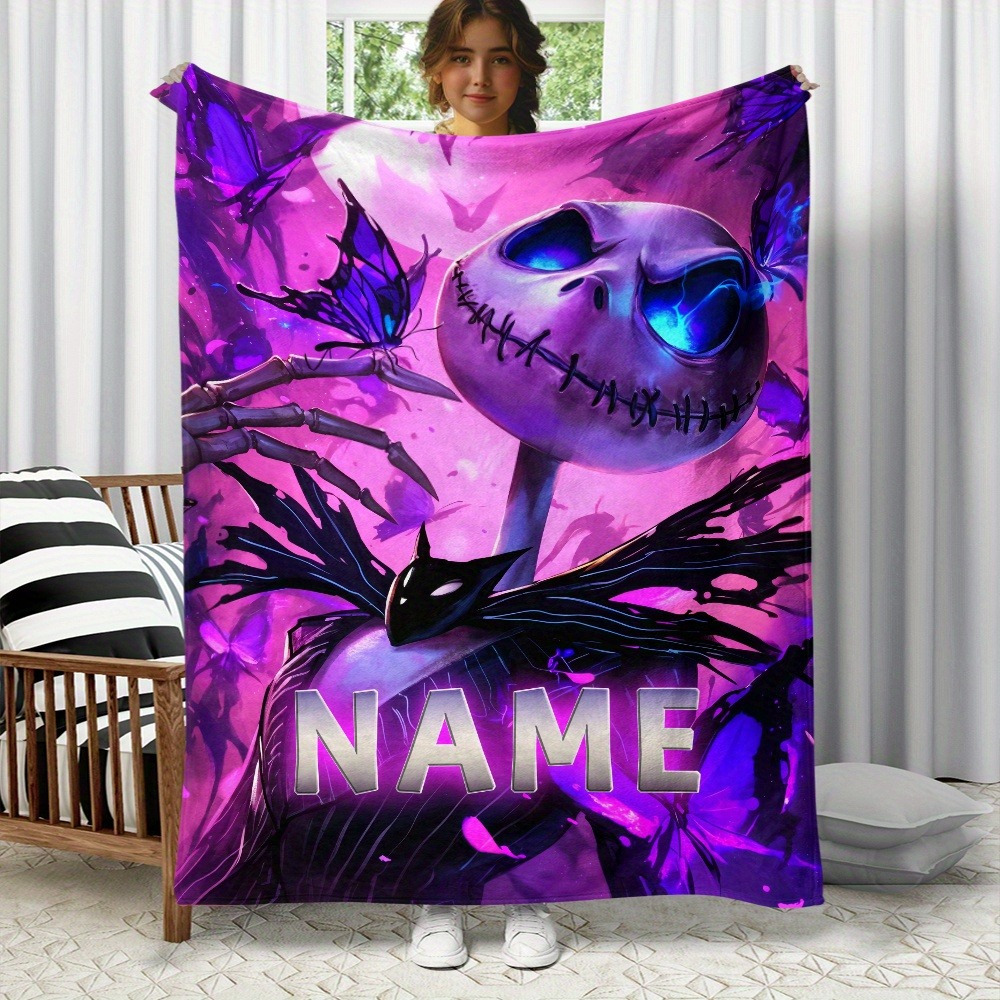 

1pc Personalized Skellington Blanket - Customizable , , Non-waterproof Multipurpose Blanket , Christmas Decor,