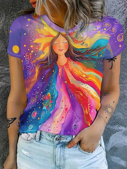colorful t shirt short sleeve printed and bright tones