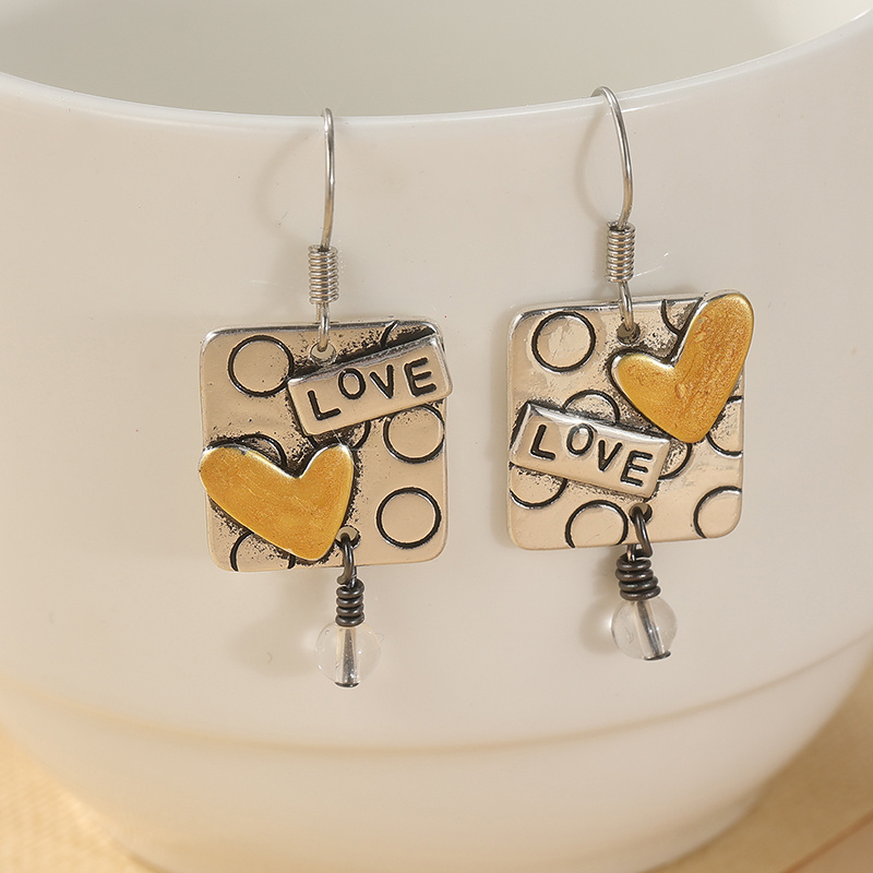 Women's Vintage Copper Hand Carved Love Heart Earrings