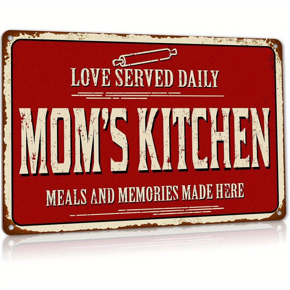 TEMU 1pc Vintage Metal Wall Decor Sign - Kitchen Quotes "love Daily" & " Kitchen Meals & Memories" - Red And Decoration - Heavy-duty Aluminum Plaque