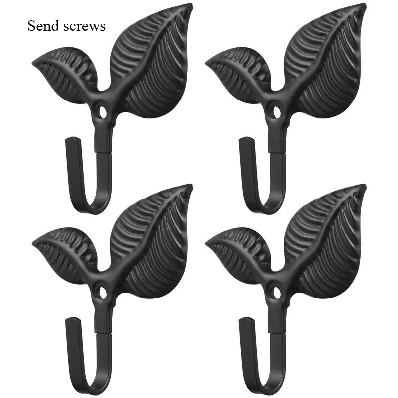 TEMU 4 Pezzi Gancio a Foglia da Parete in Ferro Battuto, Gancio Decorativo per Cappotti, Ganci Vintage per Borse, , Chiavi e Asciugamani