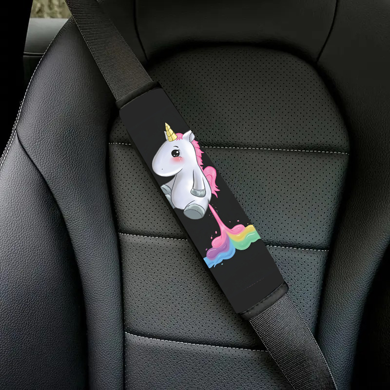 Image of 1/2pcs Cute Unicorn Seat Belt Protectors, Funny Style, Fit, Soft, Fashionable Auto Interior Accessories, Multifunctional Strap Protectors, Best Halloween And Christmas Gift Item For .6.9q-20