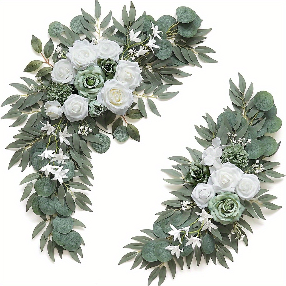 Image of Artificial Arch Flower Set Of 2pcs, Suitable For Wedding Welcome Sign Floral Reception Ceremony Logo Decoration (sage Green And White)