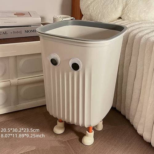 1 cute cartoon plastic trash can with ribbed texture and eyes rectangular open top trash cans bedrooms and living rooms durable waste basket family organization whimsical home decoration lightweight design