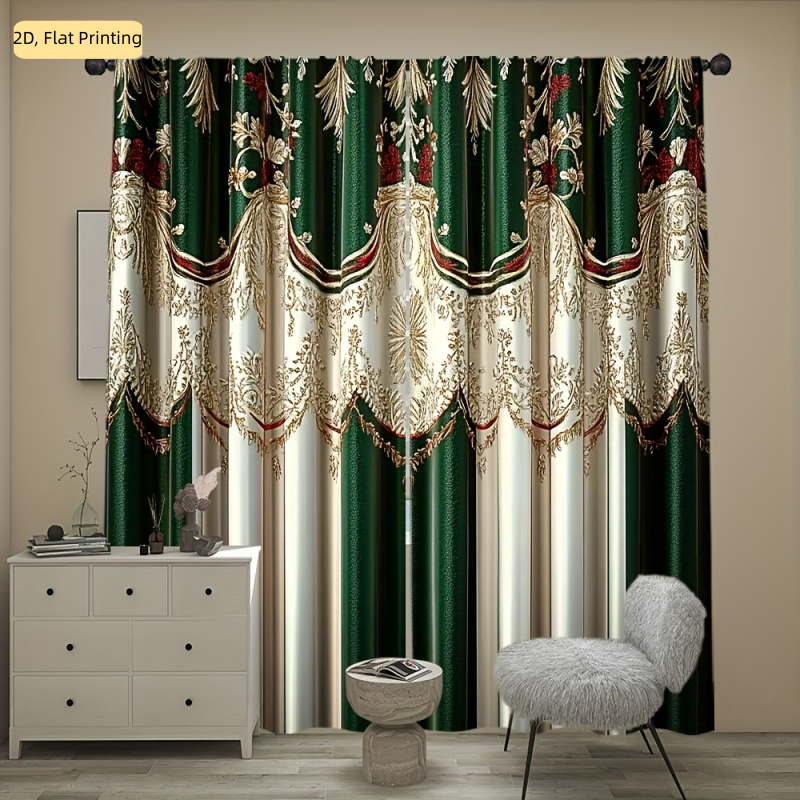 TEMU 2D, 2 piezas - Cortinas 2D para decoración de habitación, elegantes cortinas verdes de capa con estampado visual, adecuadas para todas , ideales
