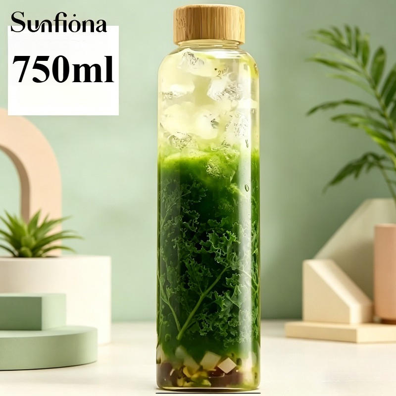 TEMU 1pc Sunfiona Borosilicate Glass Bottle With Bamboo Lid - Thermal Resistant Suitable For Travel, For Kombucha, , Tea, , Juice, Leakproof For Gym,