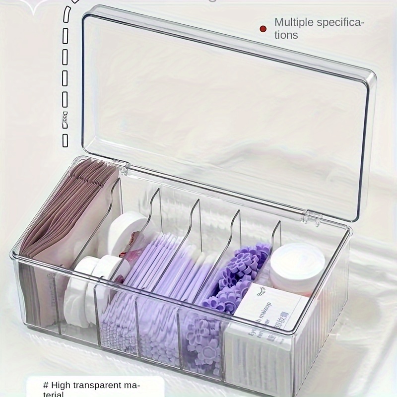 6-compartment acrylic storage box with lid - dustproof, space-saving, clear display, modern   design for cosmetics, makeup brushes, and small items, makeup organizer storage,   design, transparent compartments Product details 1