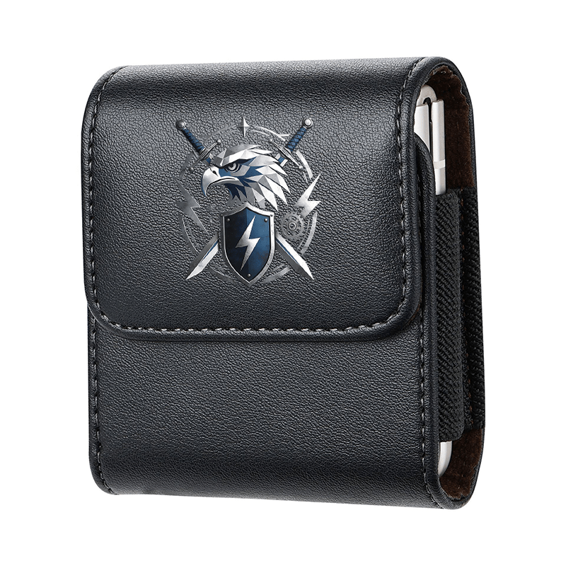 TEMU 1 Men's Foldable Phone Storage Waist Bag Decorated With Silver Eagle And Shield Emblem With Swords And Lightning Suitable For Models Of Foldable