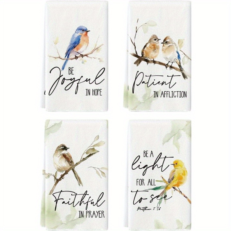

4pcs Set Polyester Kitchen Towels - Floral & , Machine Washable, Home Decor & Sports Fans