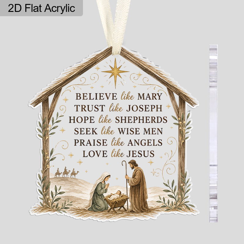 TEMU Ornement 2D plat en acrylique de maison de de la , 1 pièce, pendentif à suspendre avec de la crèche de la Sainte Famille et religieux inspirant,