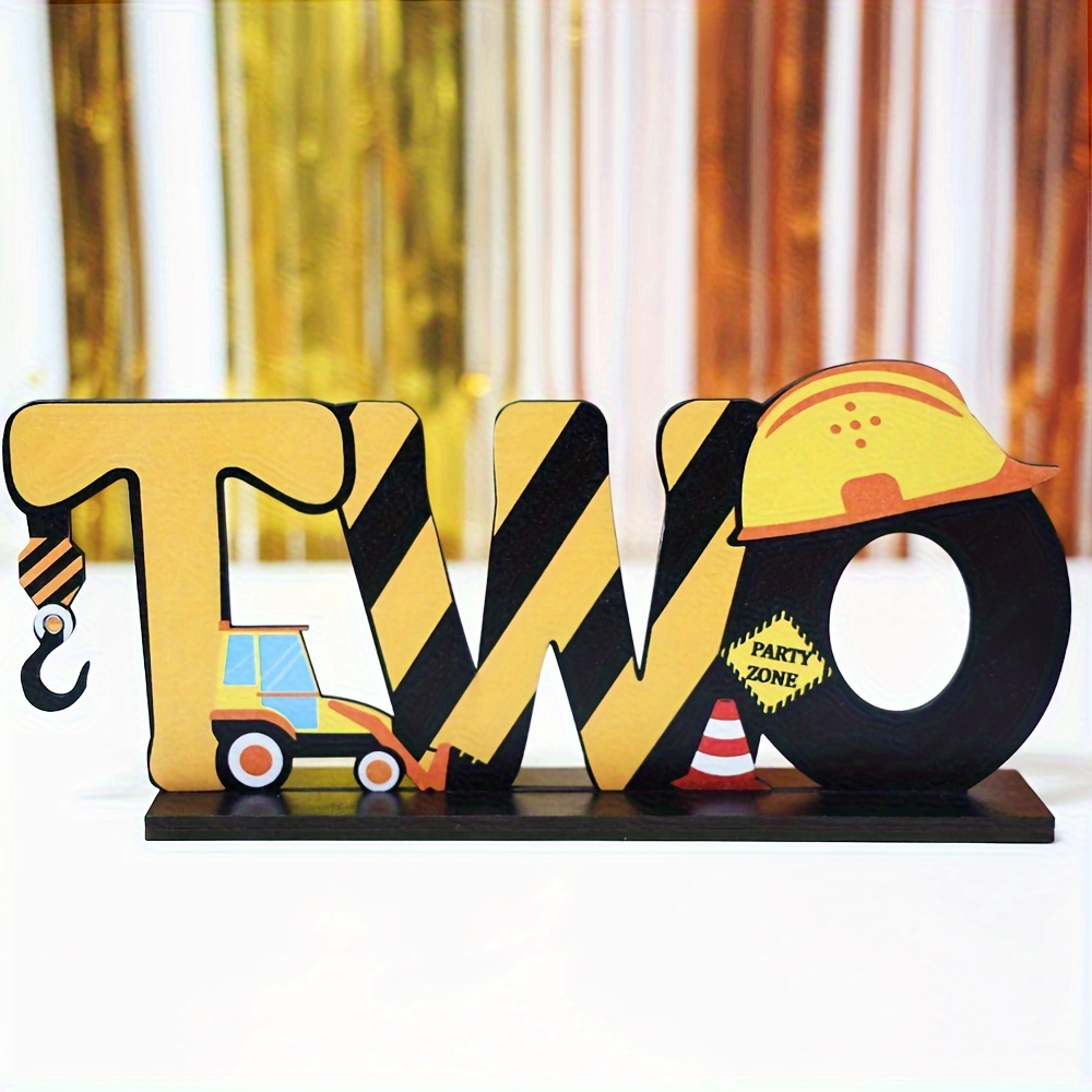 

Construction-themed Wooden Table Decor Set - Letter 2 Truck Design For Birthday Parties & Photography Props, No Power Needed