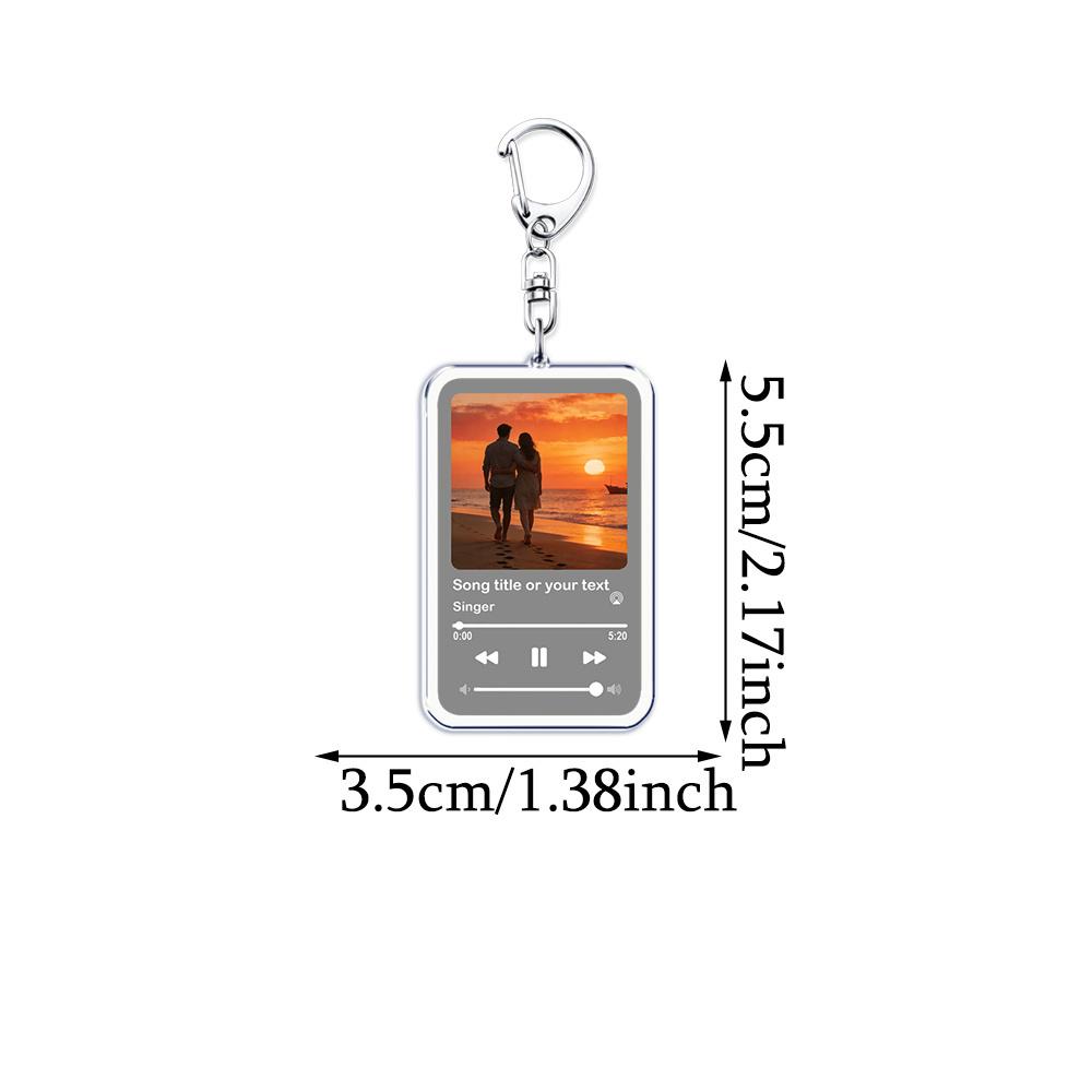 TEMU 2d Flat, 2d Custom Acrylic Music Album Keychain With Lobster Clasp, Personalized Rectangular Keyring, Can Add Your Photo And Song, An Ideal Gift