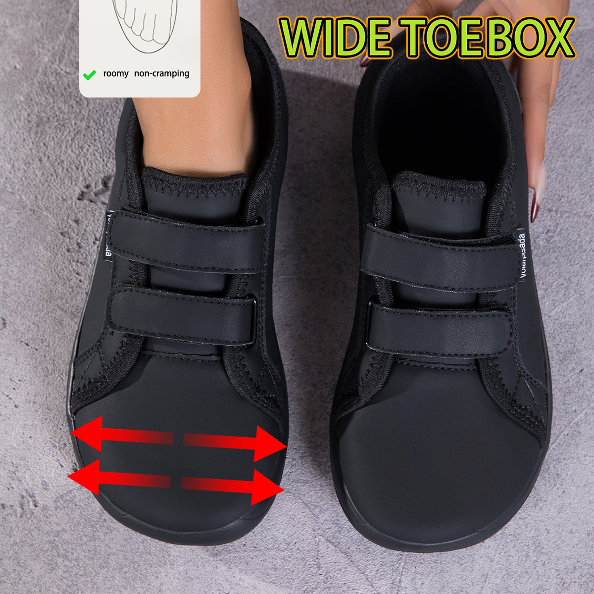 Women' Wide Toe Pu Leather Waterproof Sneakers - Chunky Cushioned /looking-back Strap Walking With Sole, Hook Strap Tightness & Space Suitable For Feet, Swollen , For - &