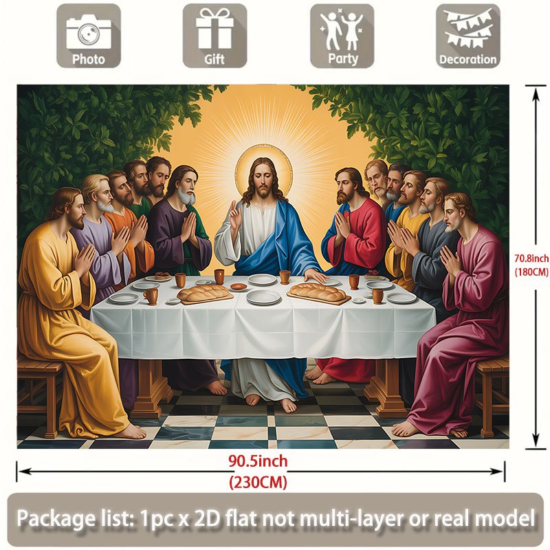 TEMU 2d Flat, 2d Flat Banner 1pc, Last Supper Scene, For Events, Wedding, Birthday Party, Coming-of-age, Ceremony, Christmas, Thanksgiving, ,