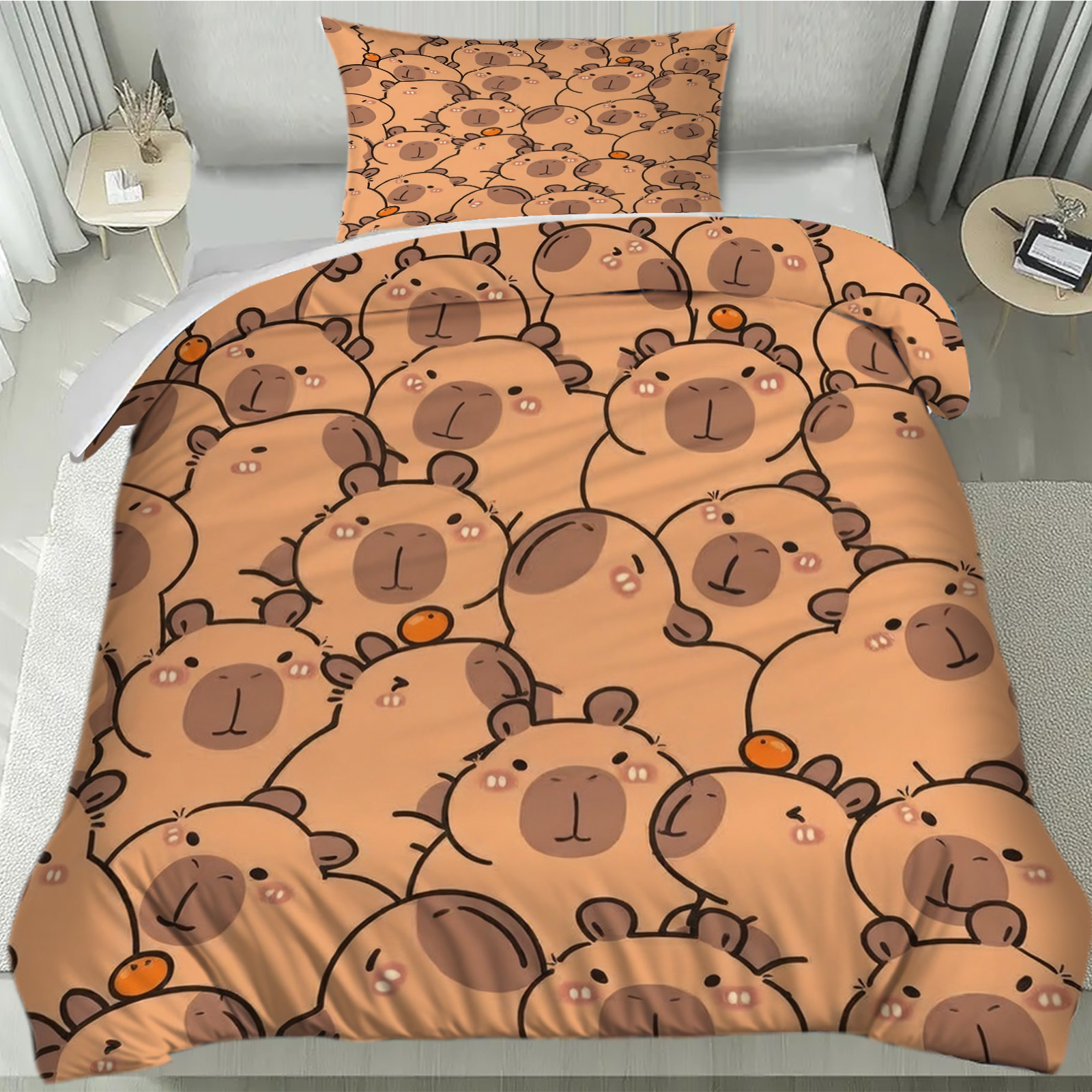 TEMU 2/3pcs, Pillowcases, Duvet Cover (1 X Down Quilt Cover And Pillowcase, Without Core), Capybara Pattern 3d Printed Bedding, Super Soft,