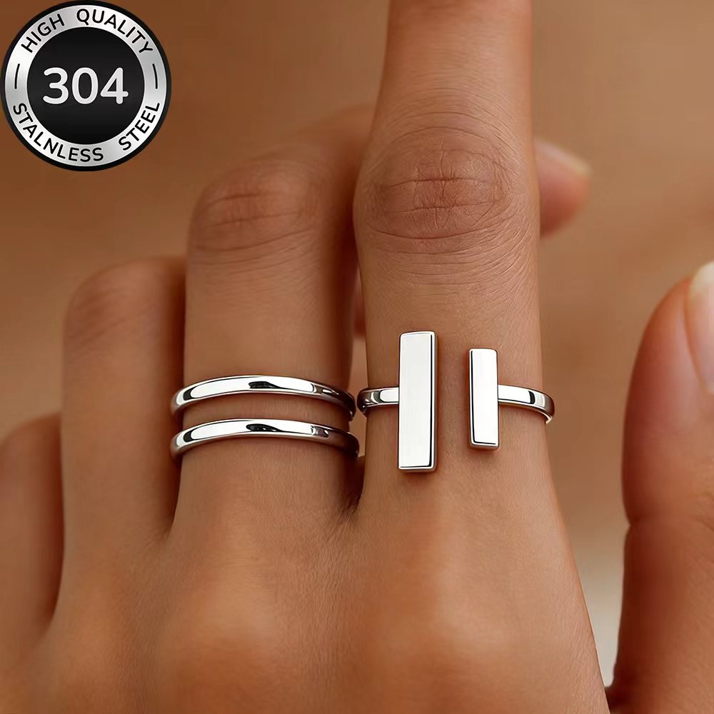 2pcs High-Quality Stainless Steel Stackable Open Ring Set