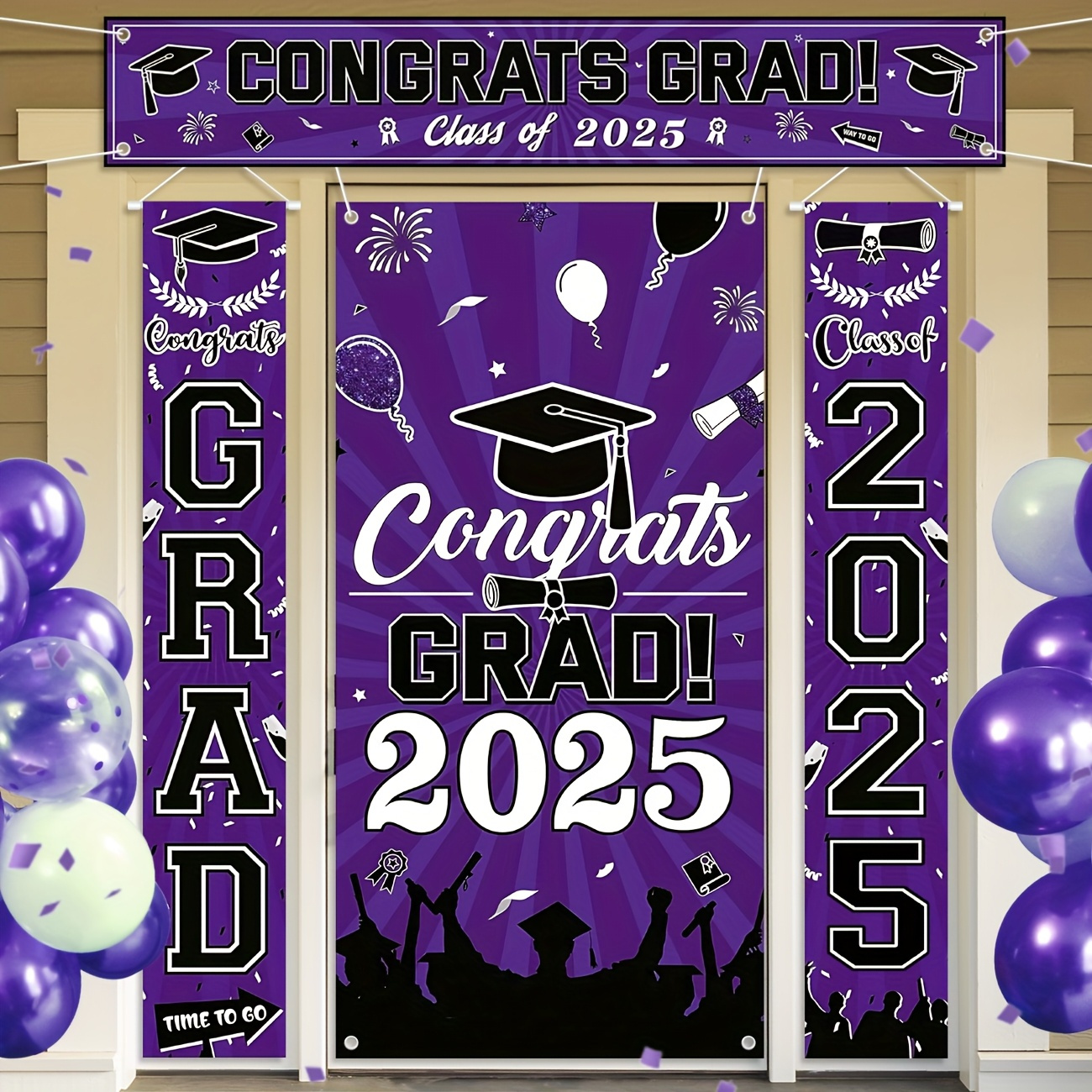 Purple Class 2022 Graduation Balloons Banner - 40cm Foil Balloons With Ribbon For Graduation Party Decorations 2022