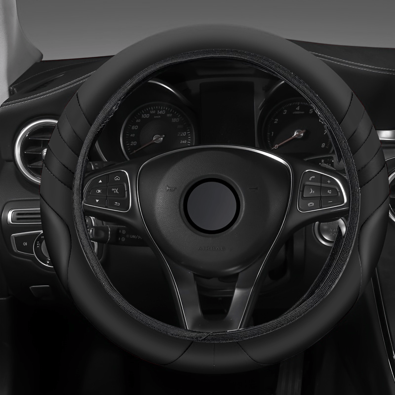 TEMU New Carbon Fiber Pattern Faux Leather Car Steering Wheel Cover Universal D-shaped With Grip Faux Leather Fashion Sports Accessory For