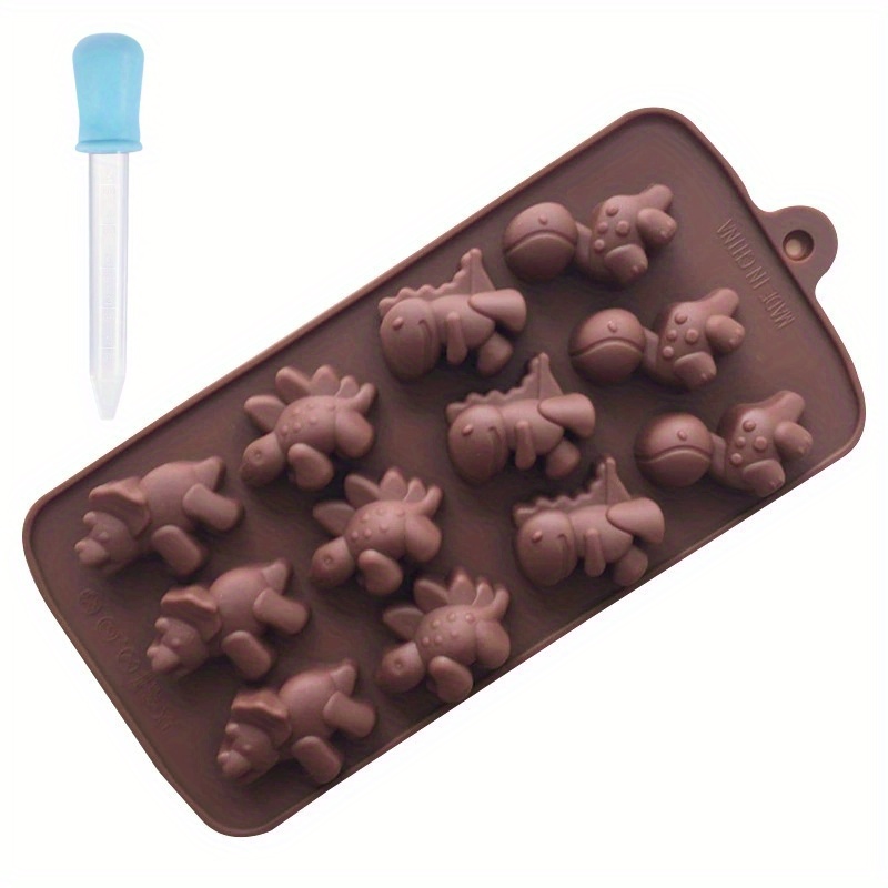 2pcs Combination Set (12- Dinosaur-shaped Silicone Baking Molds + Squeeze Bottle), Diy Chocolate And Candy Making Tools, Cake Decorating Accessories