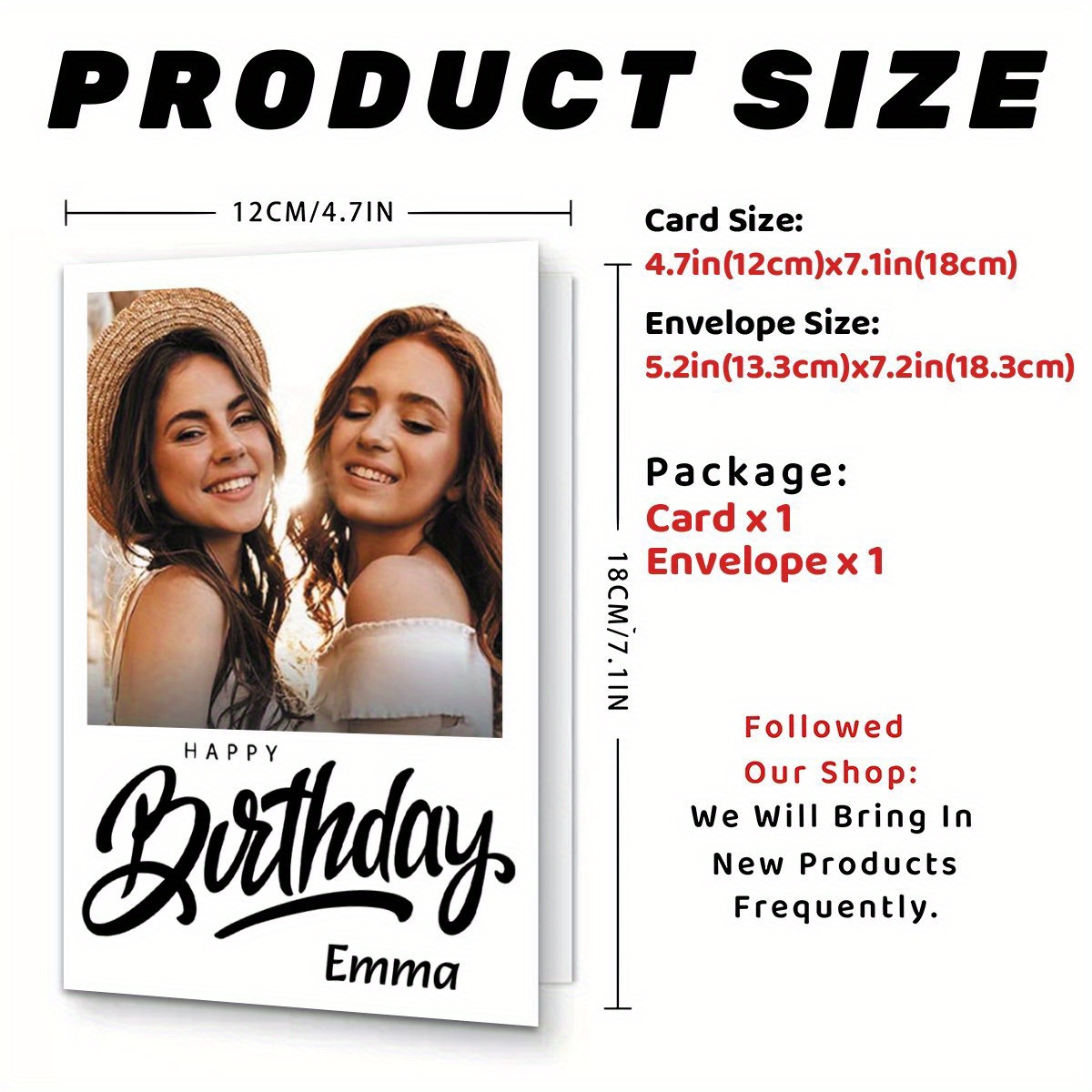 TEMU Personalized Photo Cards Envelopes - Custom Name & For Birthdays, , Family Gatherings & Business Branding