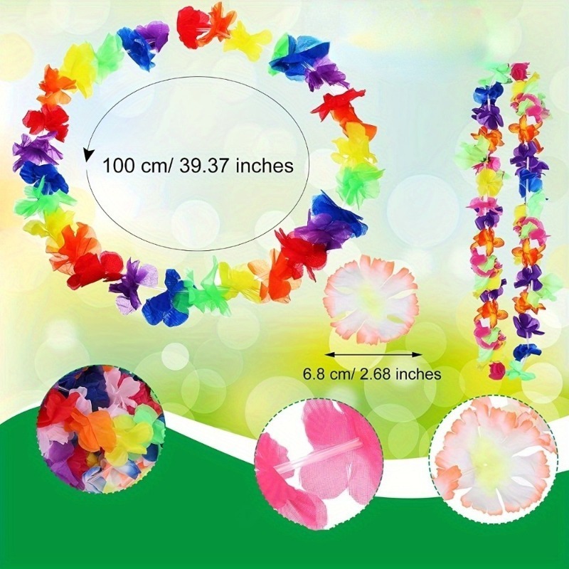TEMU 34pcs Hawaiian Lei Necklace, Party Favors - No Feathers/electric | Suitable For Weddings, Birthdays, Graduations, Christmas, Halloween, Summer