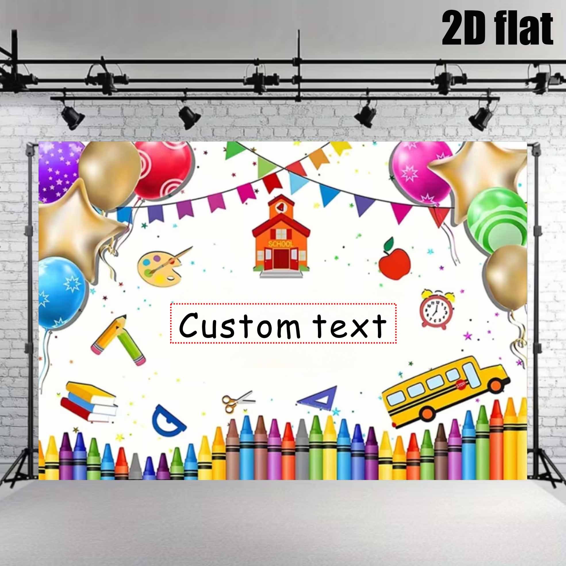 TEMU 2d Flat, 2d Party Flat Banner - 1pc Of Personalized Colorful Painting-themed Party Vinyl Backdrop With Self- Text, Featuring Balloon, Bunting,