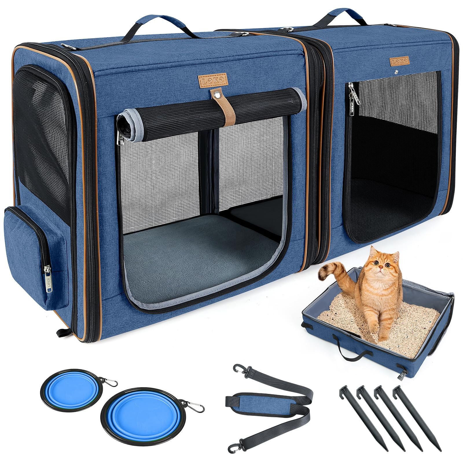 2 in 1 large cat travel carrier with removable litter box heavy duty soft sided   with zipper locks   17 7 x 16 5 x 13 design ventilation system cushioned base for car airplane moving durable easy clean carrier for ca