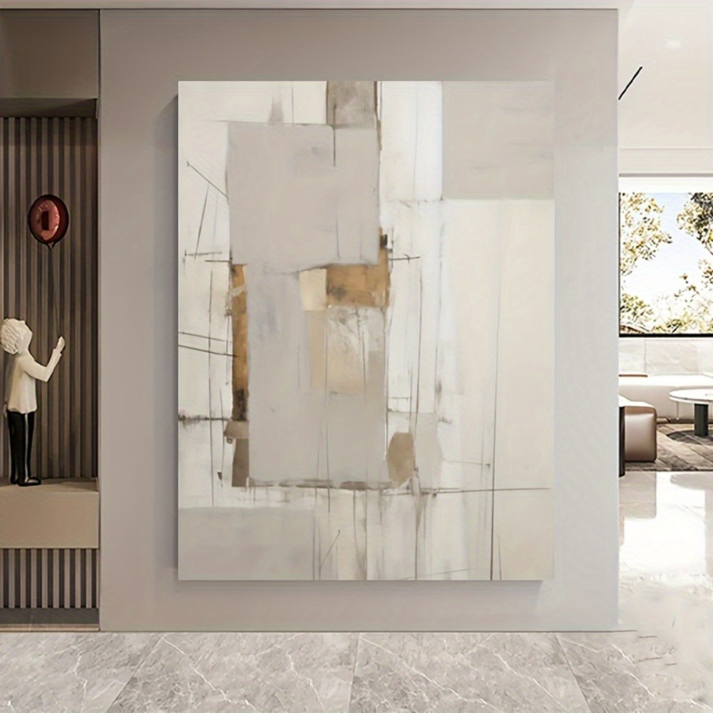 Large Modern Abstract Hand-Painted Framed Canvas Wall Art - Neutral Beige Brown Gray White Black Textured Oil Painting - Extra Large Mural Suitable for Living Room, Bedroom, Office Decor - Designer-Friendly Neutral Palette, Framed Ready to Hang