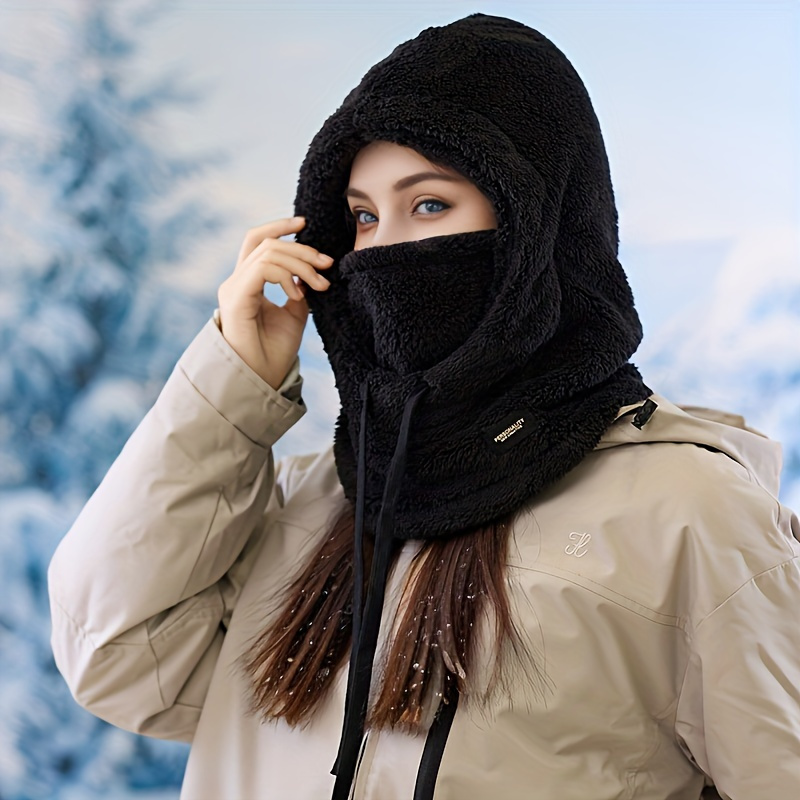 1pc womens winter fleece hooded scarf wind resistant ear 