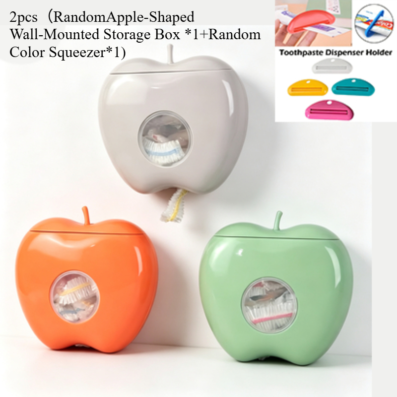 TEMU 2pcs (Boîte de rangement murale aléatoire de pomme X 1 et presse-tube de dentifrice en plastique de couleur aléatoire X 1) Organisateur