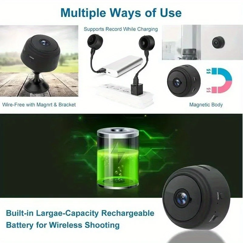 a9 1080p hd wifi mini surveillance a wireless corder for smart home usb powered remote access black for indoor use indoor sleek a design usb powered details 5
