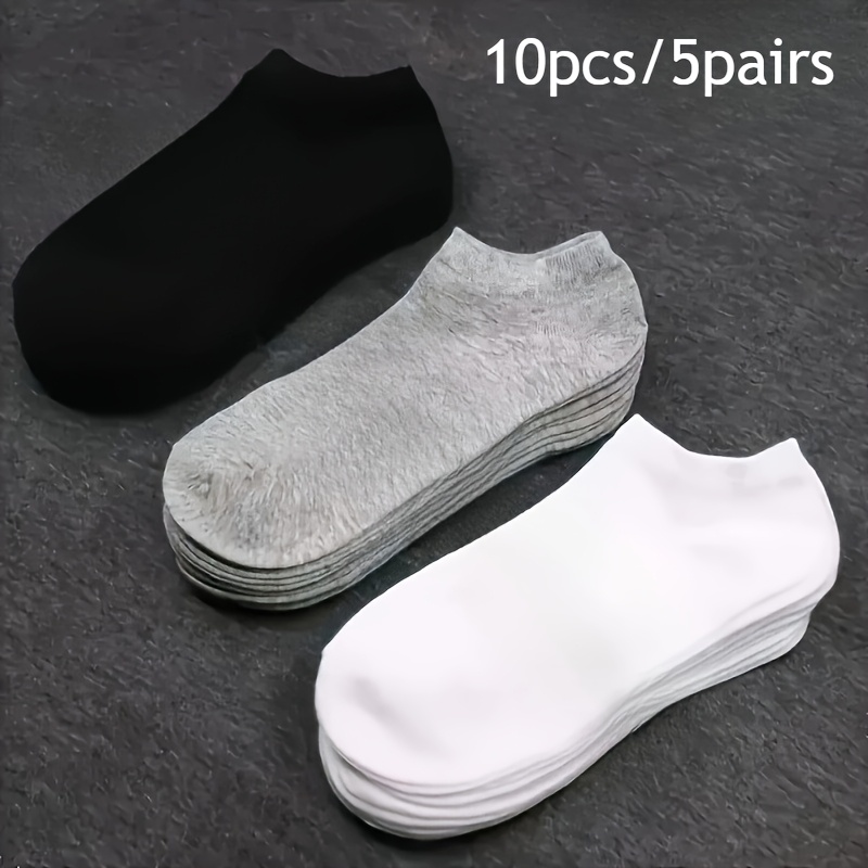 10pcs/5 Pairs Of Men's And Women's Short Socks, Breathable And Lightweight, Moisture-wicking And Sweat-wicking, Easy And Versatile, Solid Color