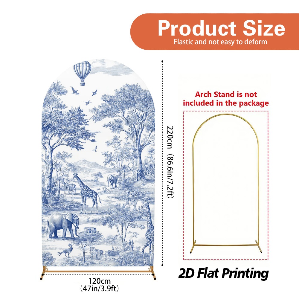 TEMU 2d Flat, 1pc Blue Toile Scene Arch Backdrop Cover,, 2d Flat Printing, Quick Setup & Reusable, Suitable For Birthday Parties, Dances, Cake Photo