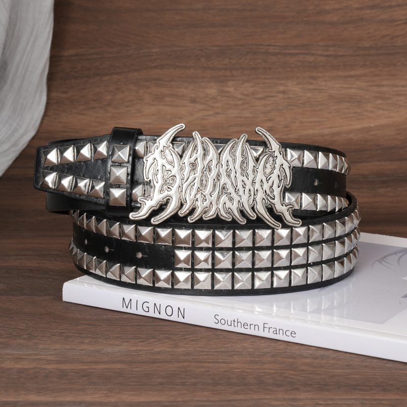 Gothic Flame Letter Buckle Rivet Belt for Men & Women