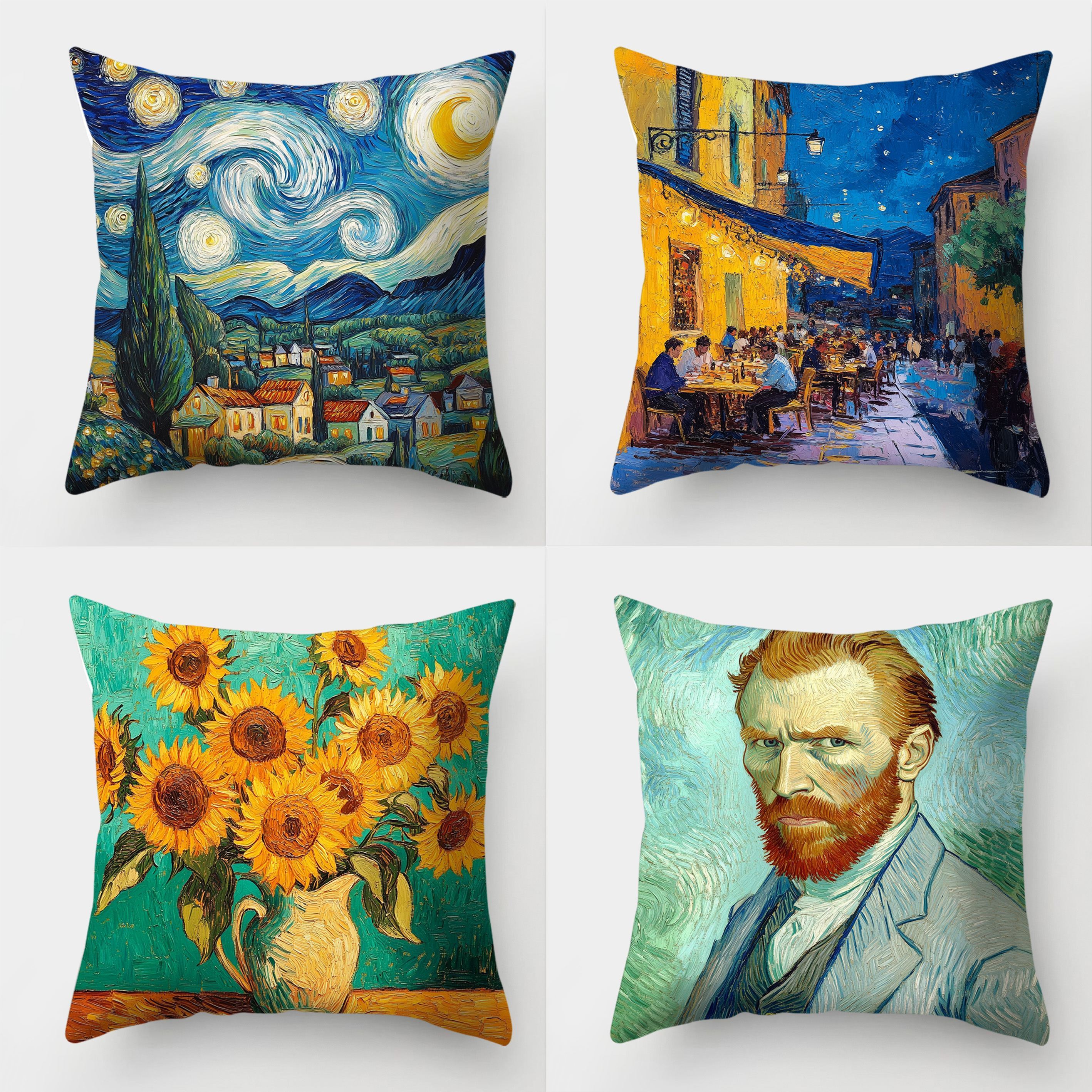 TEMU 4 Cuscini Stile Van Gogh, Design Astratta, Ideali per Decorazione Casa, Ufficio Esterno, Soggiorno Camera da Letto - Stampa Monofacciale, Senza