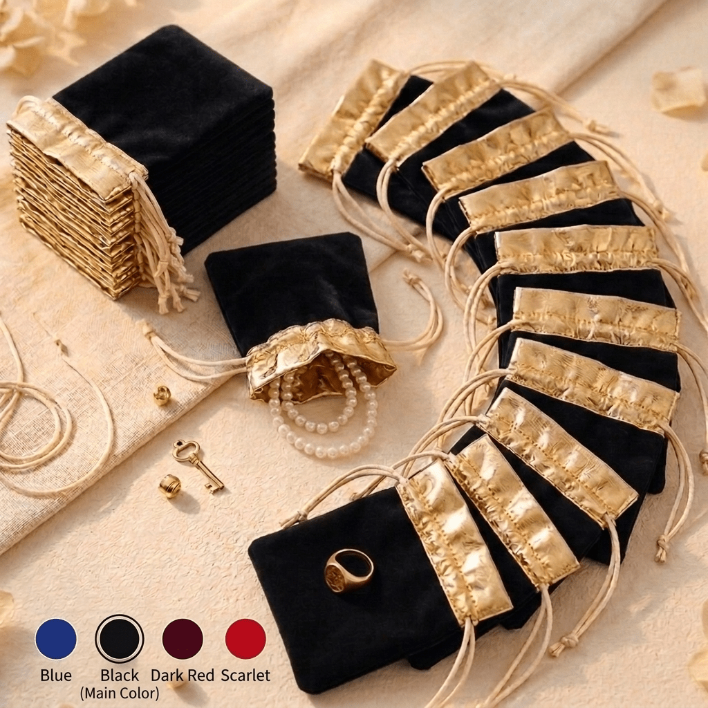 TEMU Cadeau pour Elle/Lui Lot de 30 Pochette à Bijoux en Velours avec Bordure Dorée et Cordon de Serrage, Sacs Cadeaux pour Emballage de Bijoux,