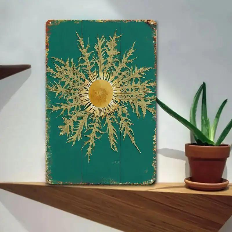 TEMU Letrero de metal de hierro con de vasca de estilo vintage - 30.48 x 20.32 cm, de pared floral en verde y dorado, decoración duradera para