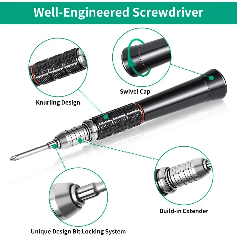 55-in-1 precision screwdriver set with magnetic tips & ergonomic non-slip grip - heavy-duty magnetic driver, compact case for electronics repair, watch, computer, jewelry, smartphone, tablet, camera, gaming console - professional & diy tool kit for hobbyists, technicians, mechanics - no power required, small screwdriver, screwdriver all in one, pocket screwdriver, flat screwdriver, watch repair, computer maintenance, portable design, highstrength bits, 3x life, durable Product details 3