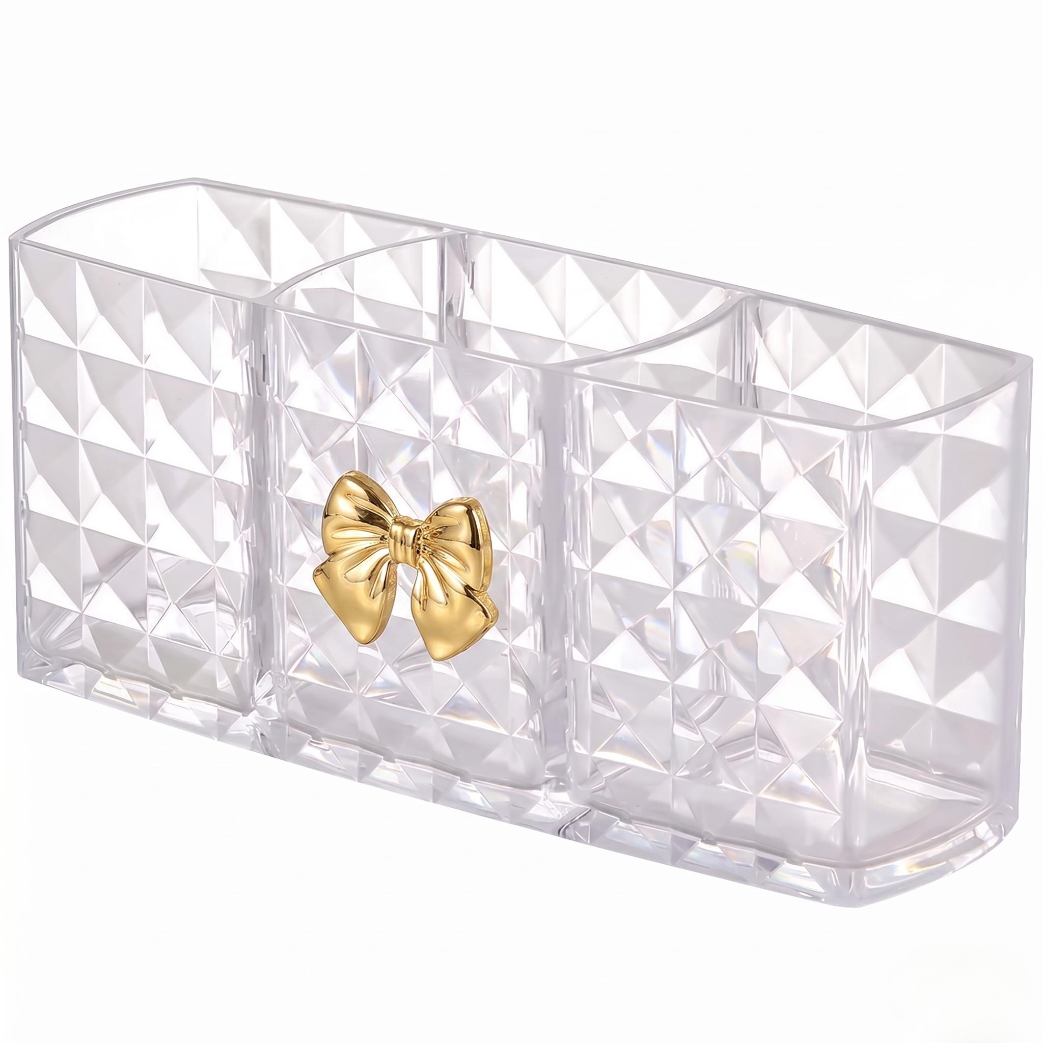 TEMU Makeup Brush Storage Box With , High-end Acrylic Makeup Brush Stand, 3-slot Partitioned Makeup Brush Display Rack, Bathroom Decoration Cosmetic