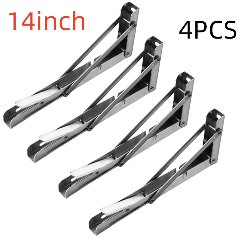TEMU 4pcs Stainless Steel Foldable Shelf Brackets, Space-saving Supports, Heavy-duty Floating Triangular Brackets, Collapsible Shelf Brackets,