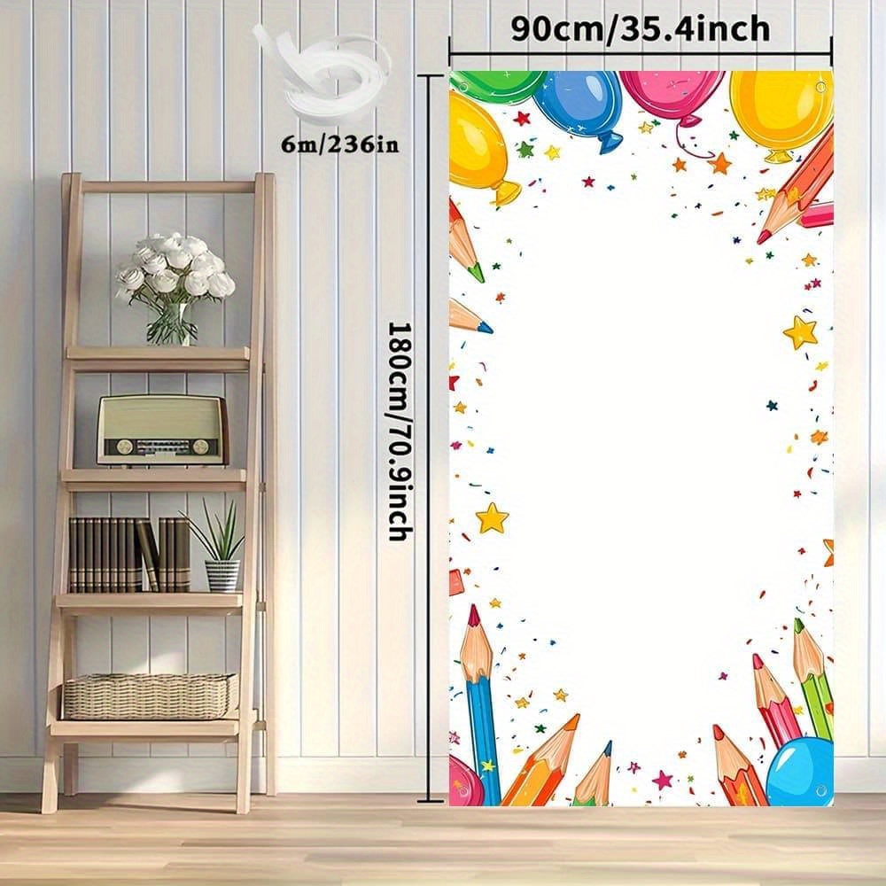 TEMU 2d Door Banner 1pc 2d Door Banner - Vibrant Pencil And , Polyester, Welcome Sign For Spring, Summer, Fall, Winter, Home Or Office Decor, Decor |