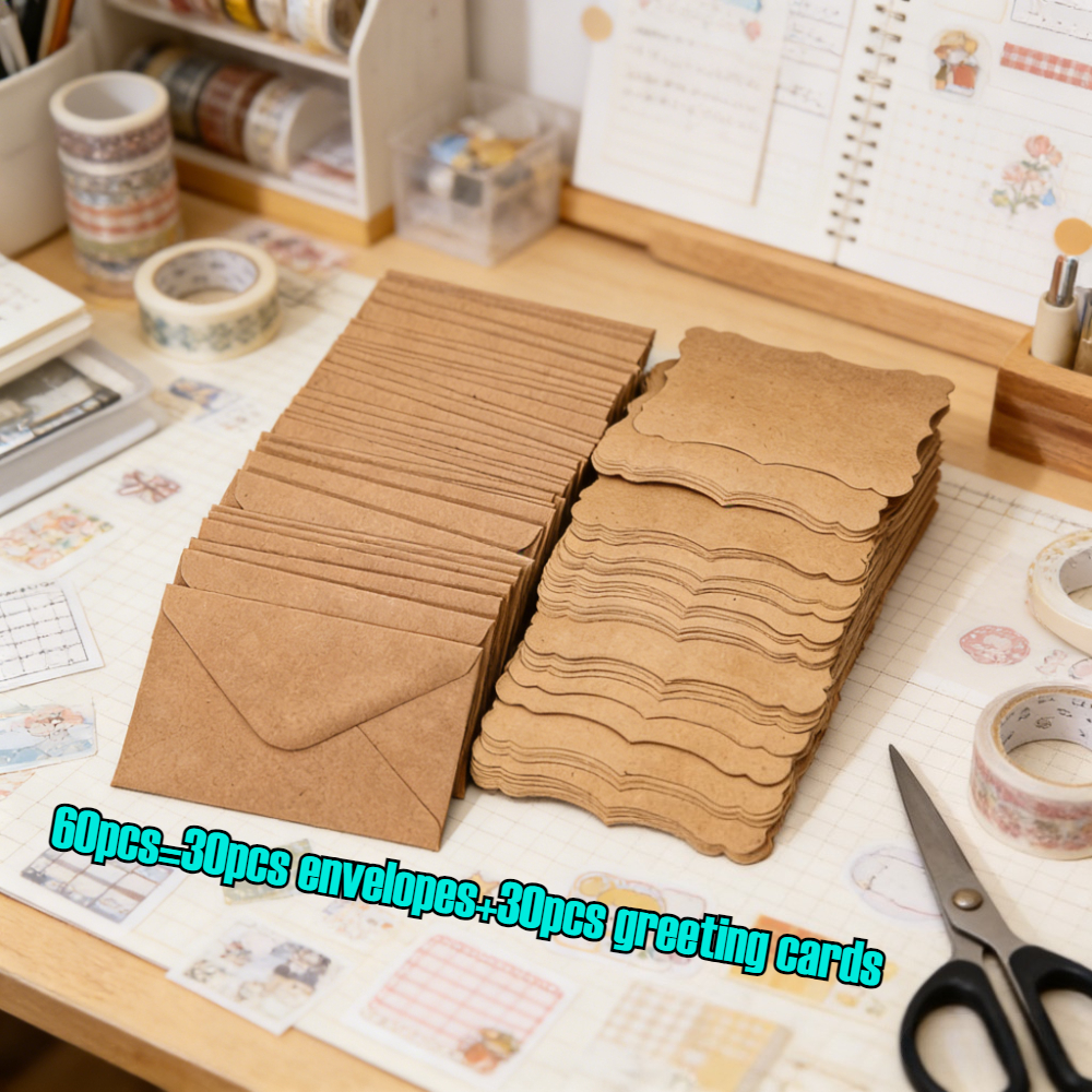 E-shop 60 Stück Kreative Kraftpapier-Umschläge Geschenkkarten-Set mit Vintage-Umschlägen, inklusive Blanko-Wellenspitze für handgeschriebene