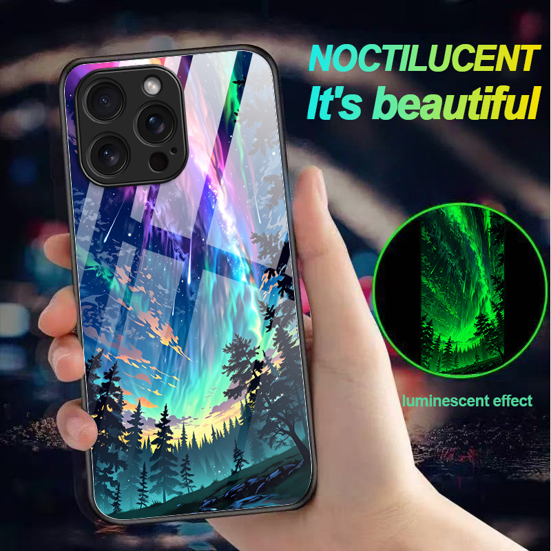 TEMU Phone Case: Aurora Forest Night Sky -the-dark Phone Case, Drop-proof, Luminous, No Power Source Needed. Suitable For Iphone 17 Pro