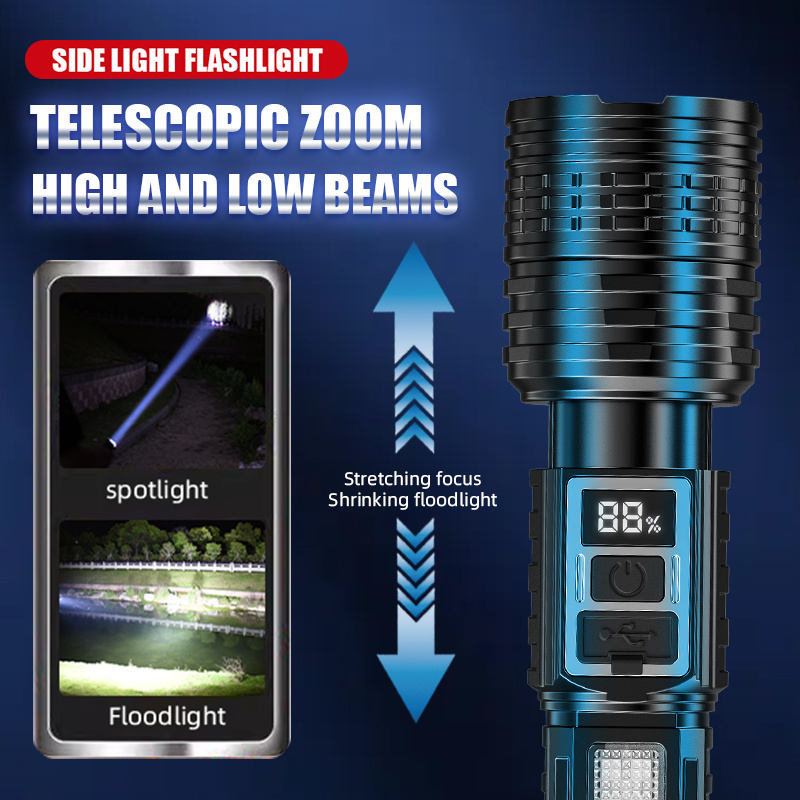 LED Super Bright Flashlight with 7 Adjustable Modes, USB Rechargeable