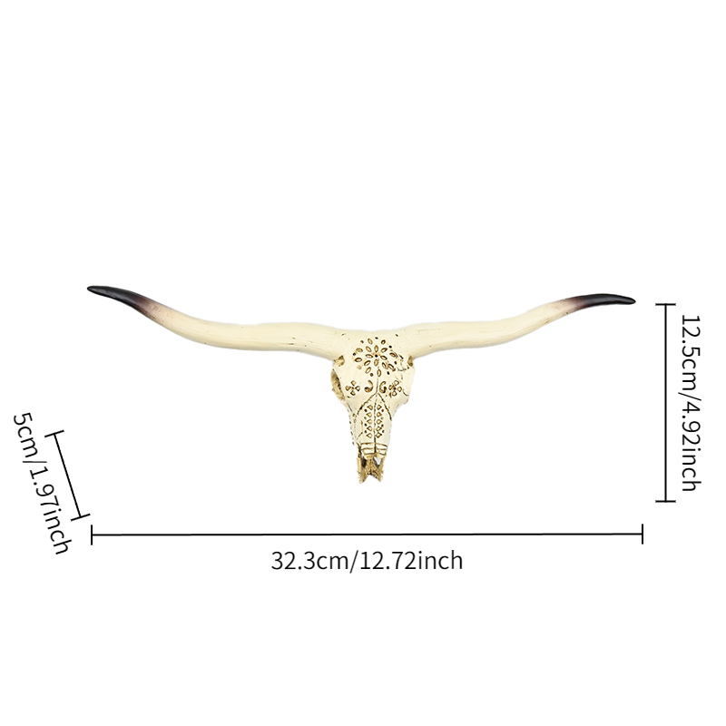 TEMU Resin Longhorn Wall Decor Western Cowboy Style Hanging Sculpture Ornament Rustic Farmhouse Home Decoration Boho Room Wall Accent Vintage Animal