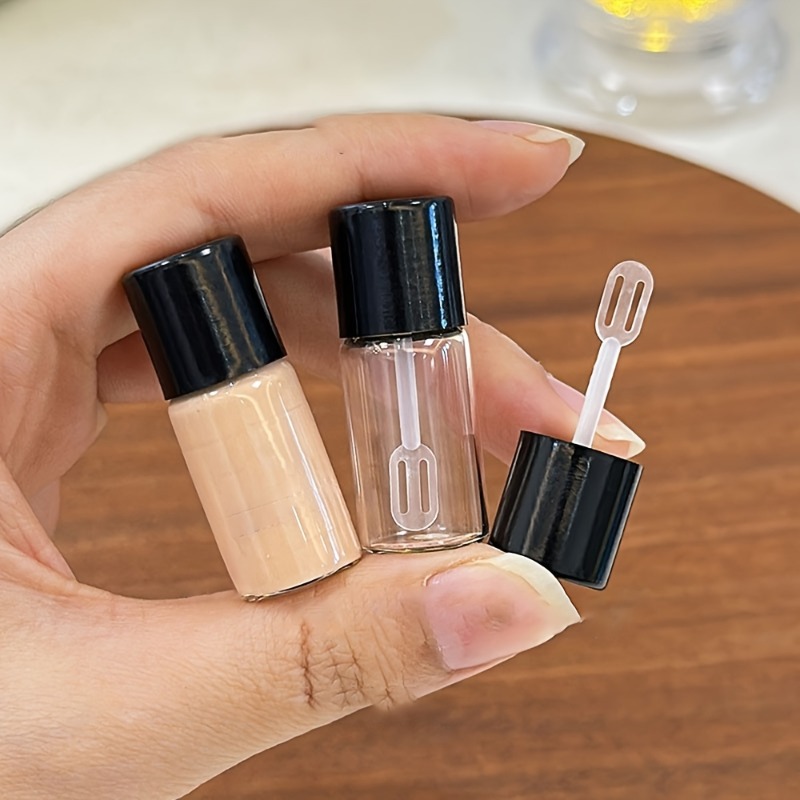 TEMU 2 Mini Glass Travel Bottles With Screw Caps - 0.1oz/3ml Refillable Portable Cosmetic Container For Foundation, Concealer | Compact, Light Beige