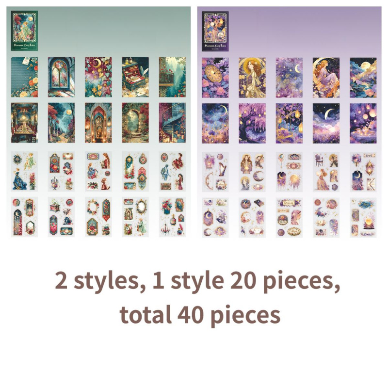 Image of 2 Sets, 40 Vintage Stickers Per Set Character Background Designs Fairy Tale Theme Dual Materials Vintage Style High Quality Self Adhesive Diy Journal Decoration Material Sticker Pack