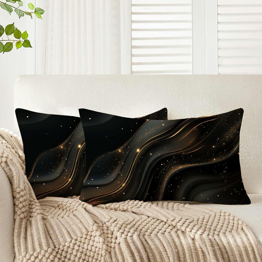 

2-pack Modern Black Marble Design Pillow Covers, 12x20 Inch, 100% Linen, Machine Washable, Zipper Closure, Woven Decorative Cushion Cases For Room Types