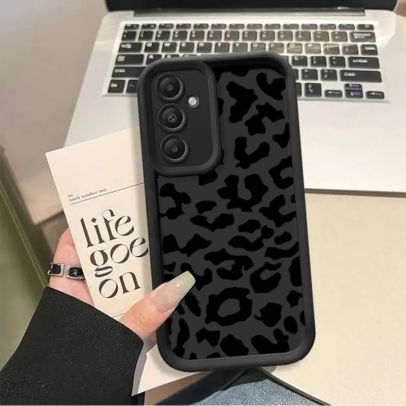 Etui za telefon - Črn zaščitni etui z leopardjim vzorcem je združljiv z Samsung Galaxy S25, S24, S23, S22, S21, S20 Fe 4G 5G. Odlikuje ga